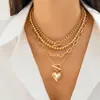 Colar Curto Versátil Geométrico Fivela Amor Feminino Joias Transfronteiriço Europeu e Americano Hip-Hop Simples Conjunto de Contas Dourado