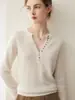 26 modelos nuevos de suéteres 100% cachemira pura, prendas de punto cuello henley, camiseta básica de cuello en V para mujer para capas de otoño e invierno