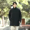 2025 Nova Roupa Exterior Masculina de Algodão de Comprimento Médio Estilo Chinês Gola Alta Tamanho Grande Algodão e Linho Jaqueta Quente Roupa Exterior de Algodão Retrô