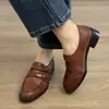 Zapatos Mocasines para Mujer Estilo Británico Retro con Hebilla de Cinturón Nueva Colección Primavera 2026 Slip-On Tacón Grueso Zapatos de Cuero Negros para Viajar al Trabajo