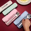 Conjunto de Talheres de Aço Inoxidável com Três Peças para Estudantes, Caixa de Armazenamento Portátil para Viagens ao Ar Livre, Conjunto de Garfo, Colher e Hashi Presente