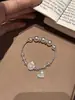 Pulsera Redonda de Perlas Naturales de Cuarzo Rosa en Forma de Corazón con Diamantes Brillantes, Accesorio de Mano Elegante Simple y Versátil para Mujeres
