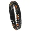 Moda Transfronteriza Joyería Sencilla Hecha a Mano con Cuentas Pulsera de Cuero para Hombre Piedra Volcánica Natural Pulsera con Hebilla Magnética de Aleación