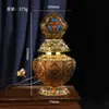 Ocho símbolos auspiciosos estilo Tíbet, jarrón de tesoro Mani de aleación tallado tridimensional, adecuado para guardar reliquias, altar budista casero, suministros budistas y adornos decorativos