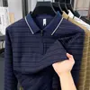 Camisa Polo de Manga Larga para Hombre, Estilo Nuevo de Primavera y Otoño, Corte Holgado, con Cremallera y Rayas, Top Sencillo para Hombres Jóvenes y de Mediana Edad