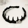 Diadema de onda de perlas para mujer, nuevo modelo 2025, textura esponjosa, diadema antideslizante con dientes, especial para lavarse la cara, pasador de pelo alto