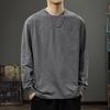 Camiseta de Algodão Bordada de Manga Longa Estilo Americano Versátil Masculina Algodão Pesado com Textura Outono Moda Marca Solta Gola Redonda Moletom
