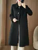 26 Nuevo Estilo Abrigo de Lana Doble Cara de Lana Pura para Mujer, Estilo Largo Otoño e Invierno con Cuello Peter Pan, Sencillo Abrigo de Cachemira Color Sólido