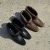 Botines cortos de piel auténtica estilo coreano con punta cuadrada para mujer, que aumentan la altura, botas versátiles de doble uso plegables, botas de moda slip-on versátiles y elegantes para estilizar