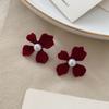 Brincos de Flor Estilo Coreano High-End Simples Elegantes Nicho Brincos Retrô Vermelho Aveludado Ankesela Brincos Vermelhos para Mulheres