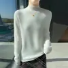 Suéter de punto de lana de una pieza para mujer, cuello semi alto, manga larga, diseño sin costuras, amigable con la piel, efecto adelgazante, perfecto para usar en capas en otoño e invierno.