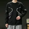 Essencial de OutonoCamiseta Básica Versátil de Cor Sólida para Homens, Manga Longa de Outono, Top de Marca Casual Tendência