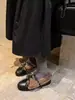 Mocassins Retro de Bico Redondo com Solado Grosso, Slip-On, Salto Bloco, Sapatos de Couro Estilo Britânico com Aumento Oculto de Altura para Mulheres, com Forro de Lã Adicional