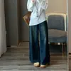 Nuevos jeans casuales de pierna ancha con cinturón, lavado vintage de principios de otoño, de cintura alta, holgados y adelgazantes para mujer H082111