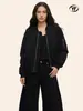 Jaqueta de Voo Yongfang Estilo Americano com Gola Alta para Homens e Mulheres, Casual Solta Reversível com Zíper Vibe Workwear Jaqueta de Baseball