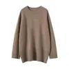 Suéter feminino de cashmere plus size de tricô solto, estilo coreano, emagrecimento para figuras ligeiramente cheias, casual e versátil, comprimento médio, simples e quente