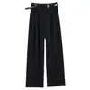 Pantalones de traje marrón para mujer, de invierno, de cintura alta, drapeados, informales, rectos, adelgazantes, pequeños, estrechos, de pierna ancha, de moda