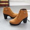 Botines individuales de otoño de tacón alto con hebilla de cinturón Zapatos de mujer Botines de tacón grueso Punta redonda Botas Martin Botas con cordones y desnudas para mujer Botas de caballero