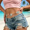 Corrente de cintura de metal turquesa vintage transfronteiriça combinada com uma saia, cinto oval esculpido estilo boho de verão para praia para mulheres