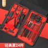 Set de Cortauñas, Completo Negro y Rojo de 24 Piezas, Cortauñas Angulado, Tijeras para Uñas, Pinzas para Cutícula de Pedicura, Herramienta de Manicura