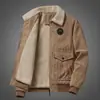 Roupas de Primavera Outono Inverno Roupas Acolchoadas de Algodão Espessadas com Forro de Lã Masculinas Meia-idade Soltas Casuais Jaqueta de Veludo Cotelê com Múltiplos Bolsos para Homens