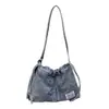 Nuevo Estilo Mezclilla Lavada Retro Cruzado Comercio Exterior Versátil Bolso de Mano para Viajes Diarios Estilo Coreano Bolso Tote con Cordón