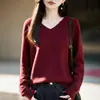 Novedad Otoño/Invierno 2026: Top de Punto con Cuello en V Mezcla de Lana de Yak, Camiseta Base de Color Sólido