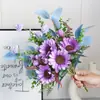 Combinación de girasol y crisantemo de bola flores artificiales para decoración del hogar, mesa de comedor, flores falsas, piezas para escaparates, arte floral de lujo ligero, venta al por mayor desde el fabricante