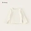 Bangxuan 2026 Primavera/Outono Blusa Feminina Doce com Barra de Babados Manga Longa Infantil Camiseta Amiga da Pele Confortável Roupa de Baixo para Bebê