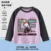 Camiseta Infantil de Manga Longa Delta Force Weilong Rosa Dourado Gravada, Camiseta Básica Gola Redonda 100% Algodão, Blusa Raglan para Meninos