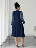 Ropa de mujer de talla grande para comercio exterior transfronterizo europeo y americano para primavera, otoño e invierno, elegante, ajustada, de manga larga, a rayas, línea A, vestido de dos piezas simulado