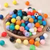 Cuentas de Silicona de 15 mm, Redondas para Pulsera de Abalorios DIY, Llavero, Accesorios para Joyería, Cuentas Sueltas al por Mayor en Stock