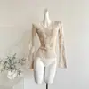 Estilo Pura Luxúria Auton Aquecimento Renda Feminino Outono e Inverno Interior Escovado Plus Veludo Renda Embossada Top Básico Interior