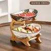 Plato de Fruta Cerámico para el Hogar de Lujo Ligero, Bandeja de Dulces Multicapa con Diseño de Lingote, Artesanía Galvanizada, Alto Valor Estético, Bandeja de Frutos Secos, Venta al por Mayor y al por Menor