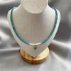 Novo Colar Retro Artístico Chinês Feminino L Azul Turquesa Shell Beads Clavícula Cadeia Luz Luxo Titânio de Alta Qualidade Aço Corrente de Pescoço