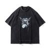 Camiseta Vintage Lavada com Logo Personalizado, Estilo Streetwear Americano Transfronteiriço Retro Manga Curta Estampa Doberman Camiseta Masculina Tamanho Plus