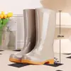 Botas de lluvia de caña alta, antideslizantes, forradas de felpa, impermeables, cubrezapatos de goma, botas de agua, botas cálidas de tubo largo engrosadas para mujer, morado