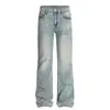 Jeans Bootcut Azul Gelo Slim Fit Estilo Vibe de Rua Calça Reta American Cleanfit Comprimento Total para Homens e Mulheres