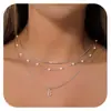 Colar Pingente de 26 Letras Europeu e Americano da Moda com Corrente de Osso de Cobra Pérola Falsa, Corrente para Clavícula Empilhável com Senso de Design de Moda