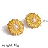 Set de Joyería de Anillo y Pendientes de Flor de Acero Inoxidable y Piedra Natural de Moda Europea y Americana, Versátil y Elegante, Pendientes Chapados en Oro de 18 Quilates