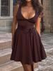 Vestido sexy con escote en V profundo, encaje, espalda descubierta, falda blanca, sexy, sin mangas, para mujer
