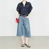Jeans Clásicos Azules de Pierna Ancha para Mujer, Verano 2026, Pantalones Cortos de Tela Rígida, Ajuste Holgado, Pantalones tipo Cubo, Pantalones de Mezclilla de Longitud Media