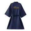 Roupão de Manhã de Casamento Feminino Noiva Madrinha Grupo Seda Gelada Pijama de Casamento Camisola Robe Vermelho Feminino Comprimento Médio Fino