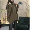 Suéter Irregular de Gola Alta Estilo Preguiçoso da Moda Coreana para Mulheres, Novo Top de Tricô Versátil Emagrecedor Solto para Primavera e Outono