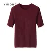 Suéter de punto pullover para mujer, de punto de canalé ancho de 12 agujas 5*2 con hilos brillantes, cuello redondo, manga corta, cachemira pura, hilo dorado y plateado, corte ajustado, hombro normal