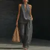Conjunto de Dos Piezas de Verano Nuevo para Mujer, Top Halter de Color Sólido con Escote en V y Espalda Descubierta y Pantalones de Pierna Ancha, Europeo y Americano, Transfronterizo