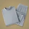Conjunto de Roupa Térmica Masculina 100% Algodão para Outono, para Meia-Idade e Idosos, Camada Base Fina de Suéter e Calça de Algodão