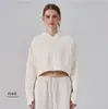 Moletom Cropped com Capuz de Cintura Alta Feminino para Outono/Inverno, Jaqueta Esportiva Casual para Yoga Fitness ao Ar Livre