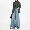 Pantalones de pierna ancha de otoño, corte holgado, resistentes al desteñido, mezclilla de color original, jeans cómodos, adecuados para todas las estaciones, adelgazantes y versátiles para mujer
