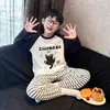 Conjunto de pijama de manga larga de imitación de algodón lindo para primavera y otoño, ropa para el hogar para padres e hijos, para niñas y niños de 15 años